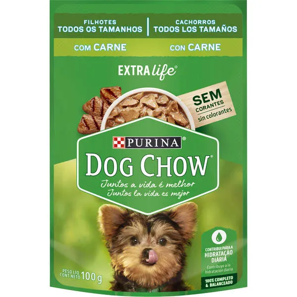 Ração Úmida Purina Dog Chow Extra Life Sachê Carne para Cães Filhotes 100g